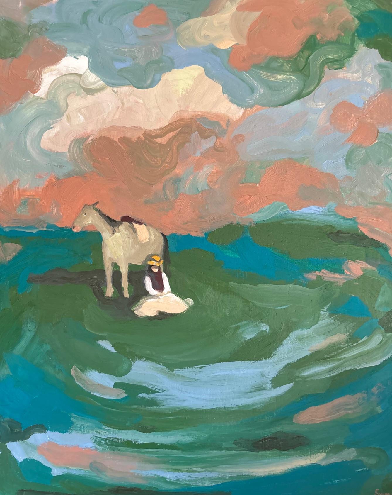 Figuratif, Peinture de cheval, Paysage, Art français, Western n°18 par Swan Scalabre