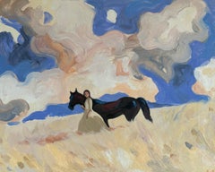 Figurative, Horse Painting, Landscape, French Art, Western n°19 by Swan Scalabre