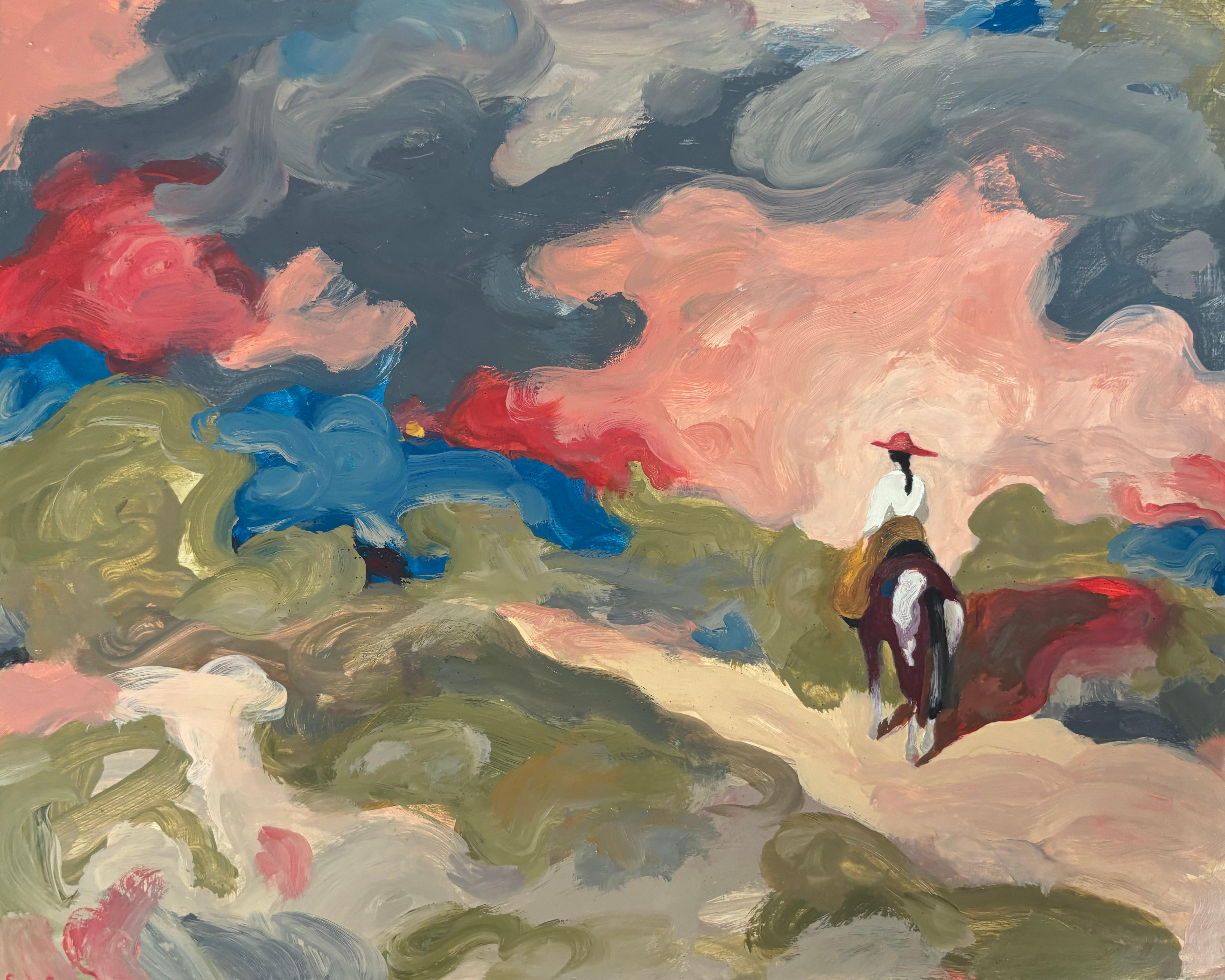 Figurativo, Paesaggio, Pittura equina, Olio su legno, Western n°14_Swan Scalabre