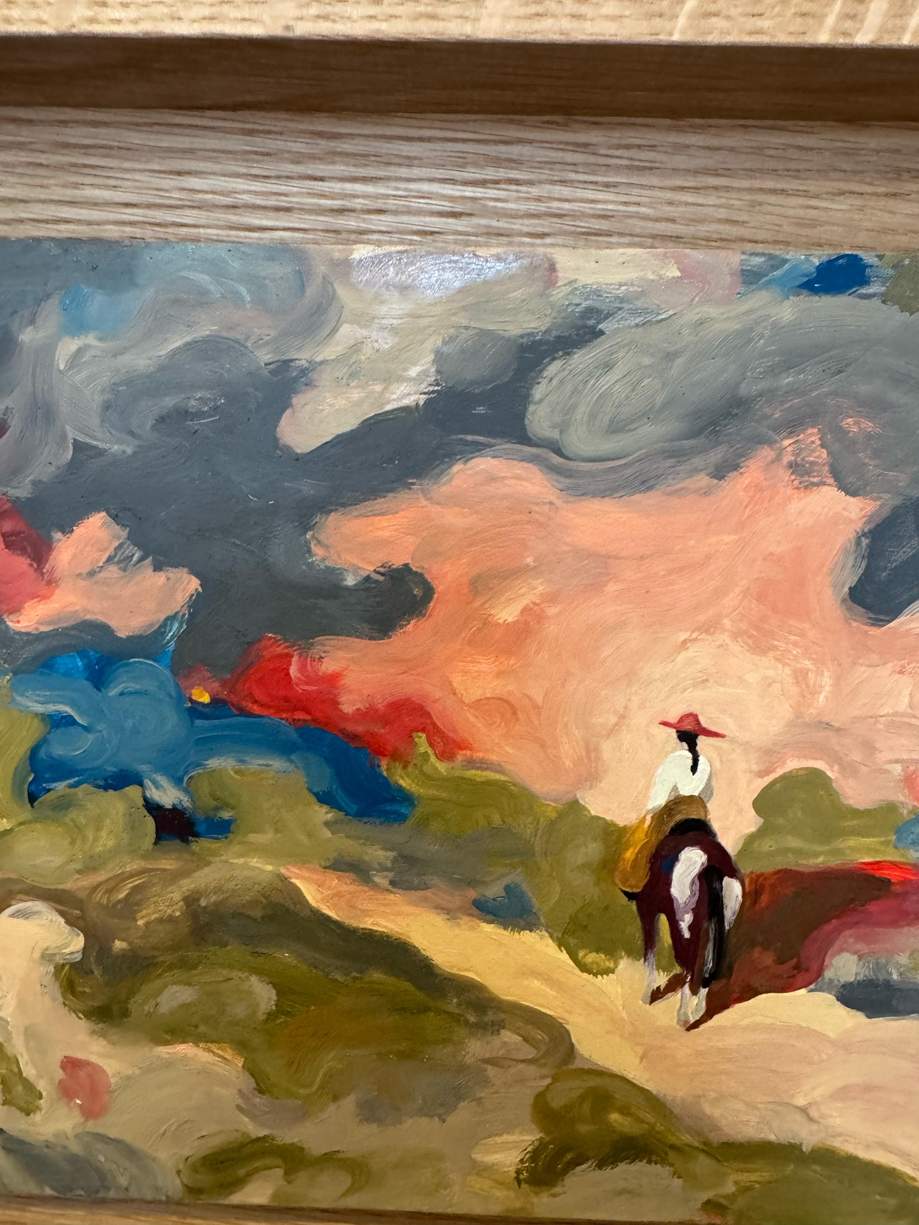 Figurative, Landscape, Horse, Oil on Wood, Western Diptych_Swan Scalabre For Sale 4