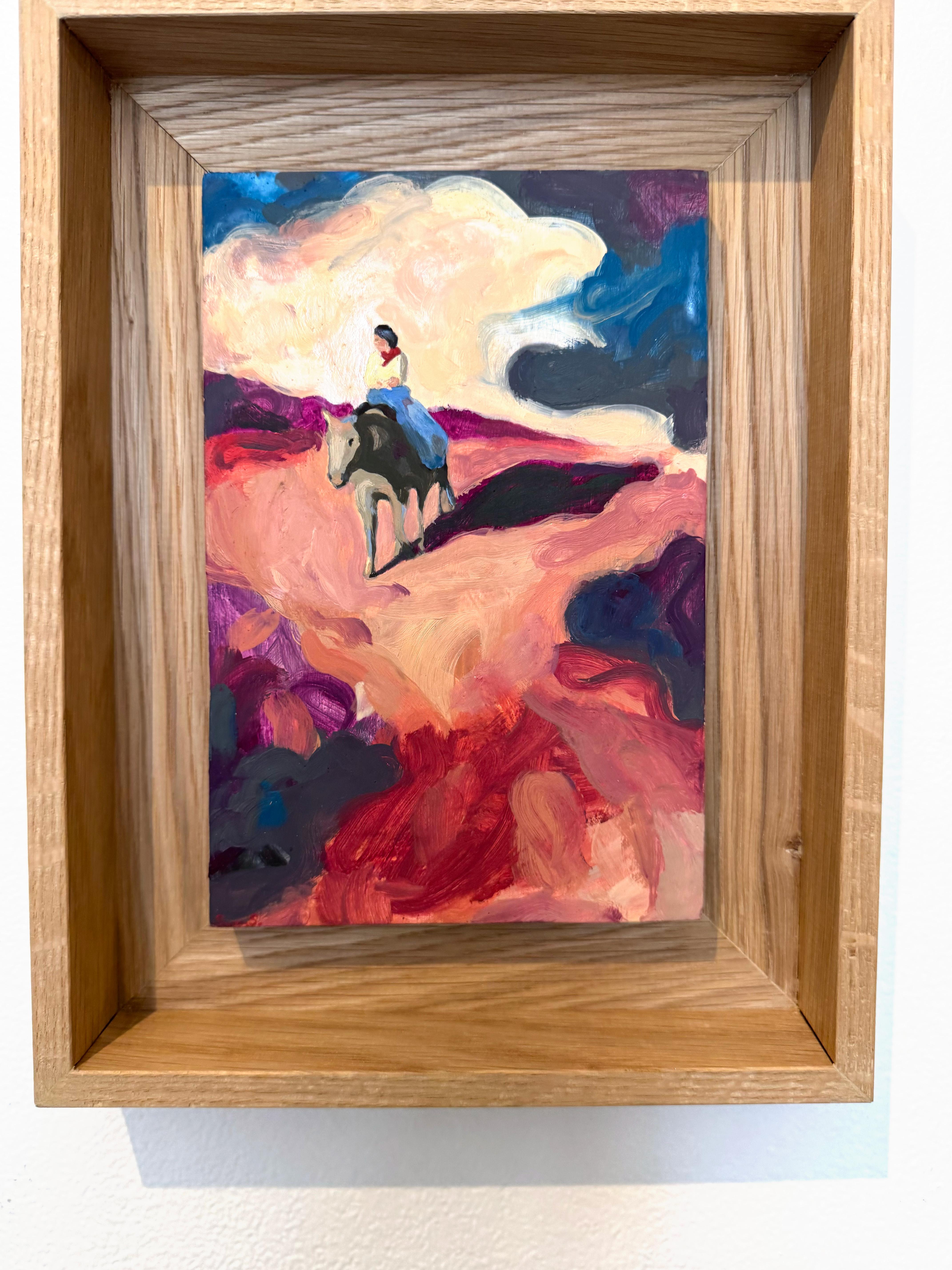 Figurative, Landscape, Horse, Oil on Wood, Western Diptych_Swan Scalabre For Sale 5