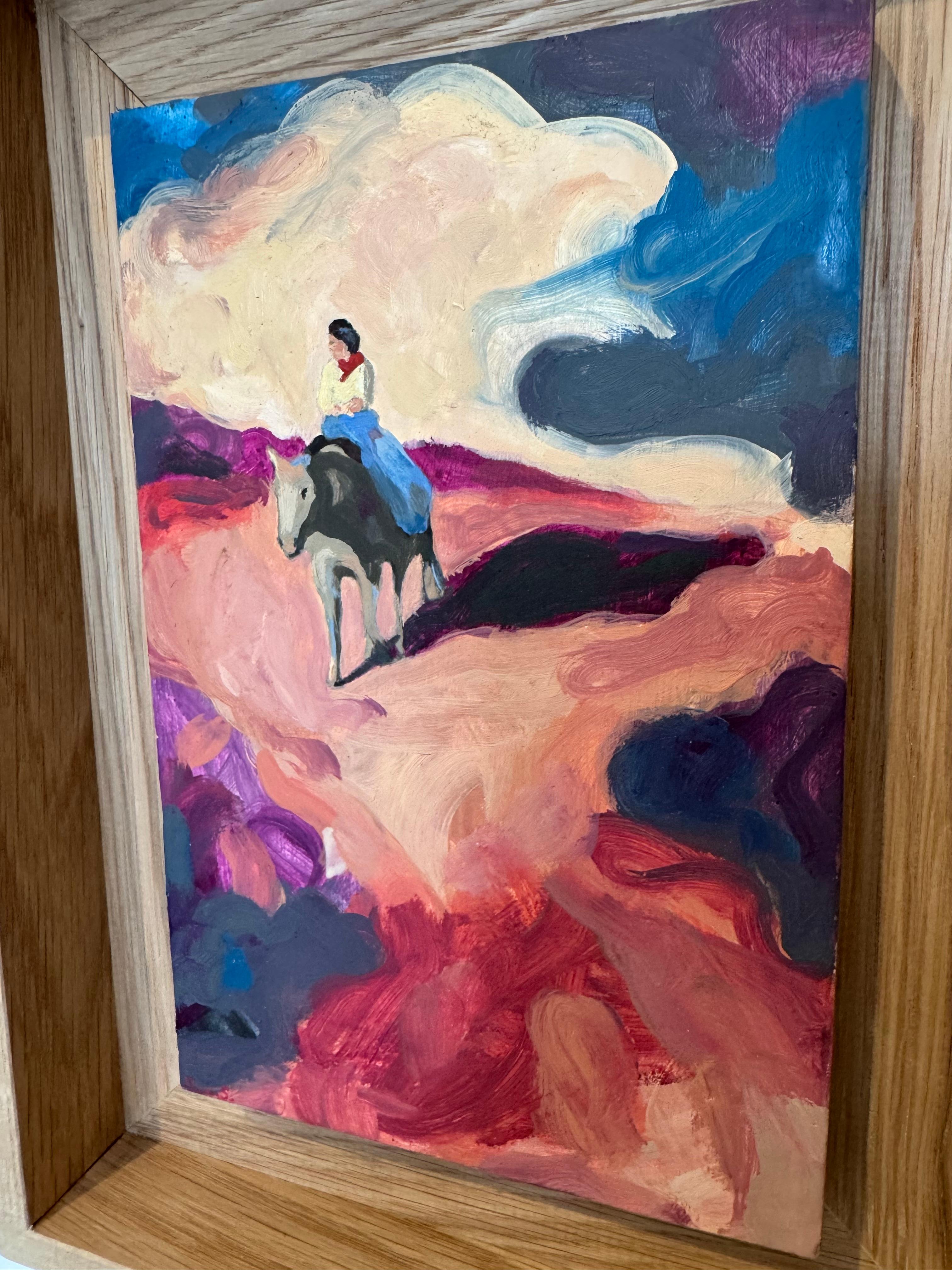 Figurative, Landscape, Horse, Oil on Wood, Western Diptych_Swan Scalabre For Sale 6
