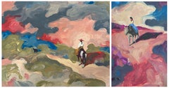 Figurative, Landscape, Horse, Oil on Wood, Western Diptych_Swan Scalabre