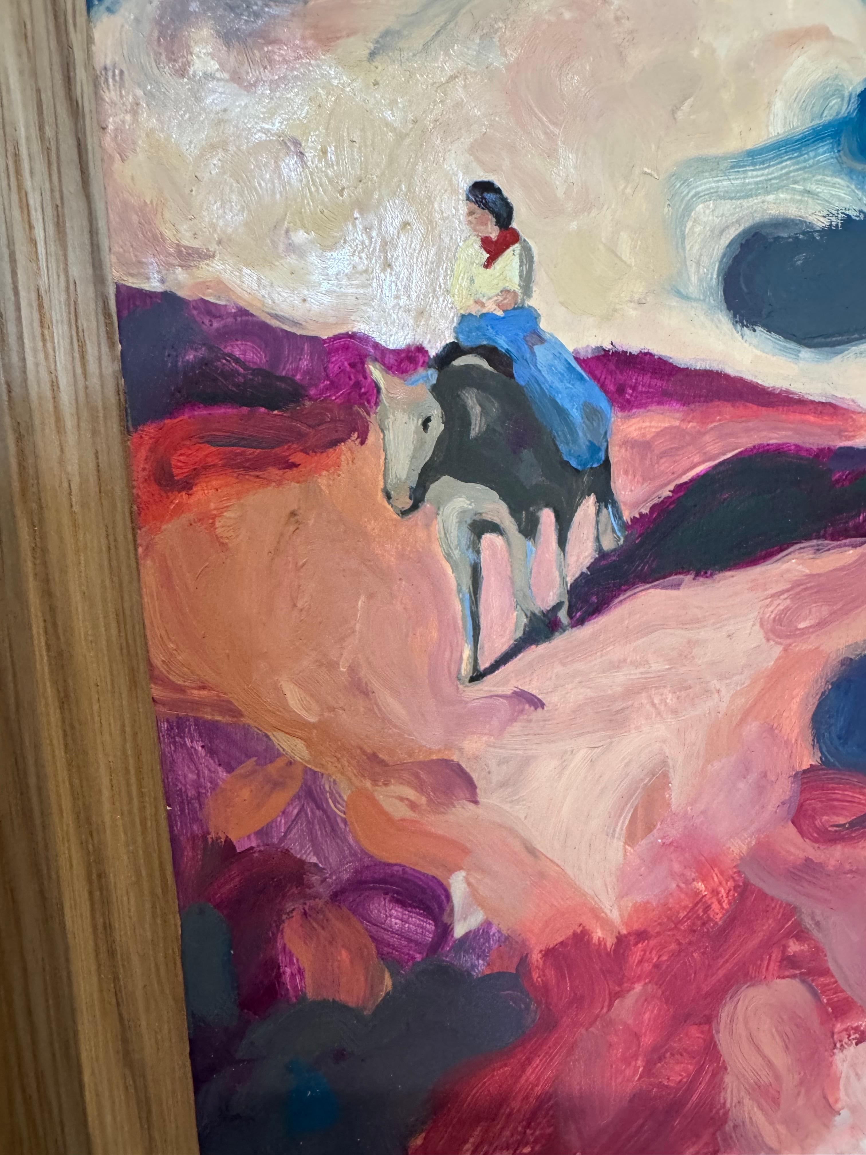 Figurative, Landscape, Horse Painting, Oil on Wood, Western n°15_Swan Scalabre For Sale 3