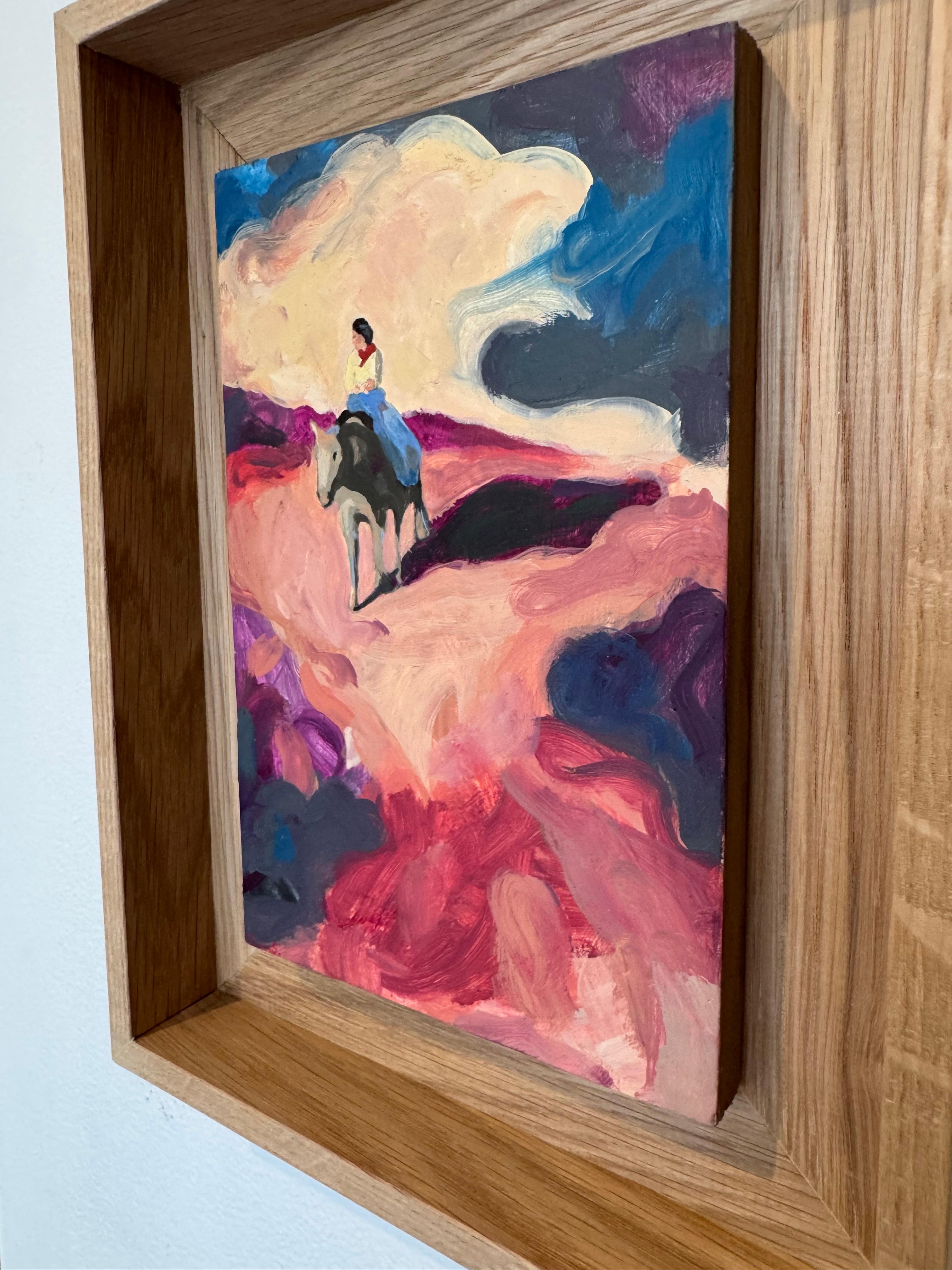 Figurative, Landscape, Horse Painting, Oil on Wood, Western n°15_Swan Scalabre For Sale 4