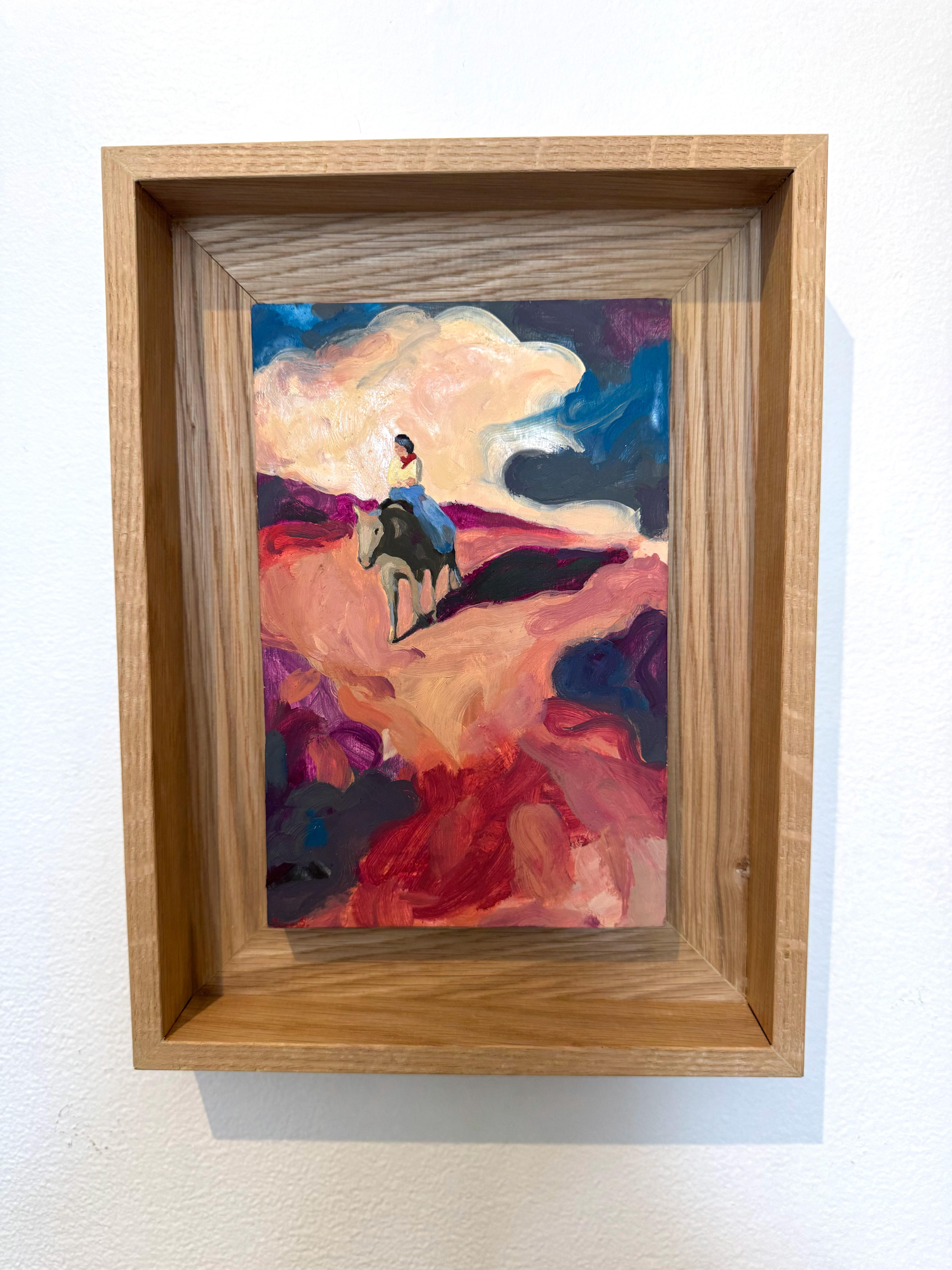 Figurative, Landscape, Horse Painting, Oil on Wood, Western n°15_Swan Scalabre For Sale 5