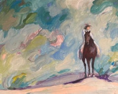 Retrato Figurativo a Caballo en Óleo sobre Madera, Western n°13_Swan Scalabre