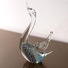 Swan Sculpture Artistic Murano glass Silver decorations, Italy in stock vintage