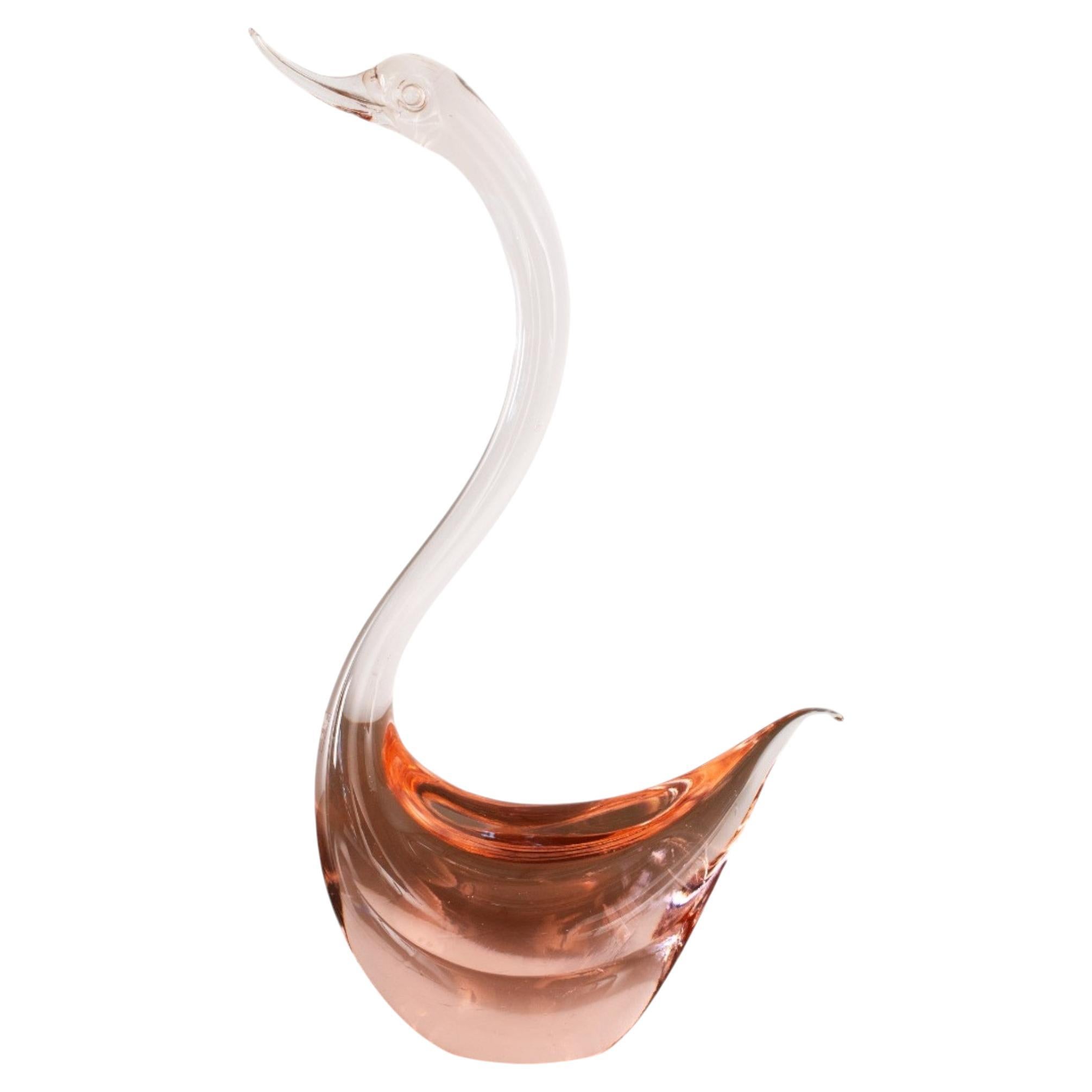 Swan Sculpture Coral Pink Murano glass original vintage, made in Italy in stock