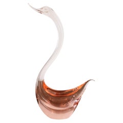 Swan Sculpture Coral Pink Murano glass original vintage, made in Italy in stock