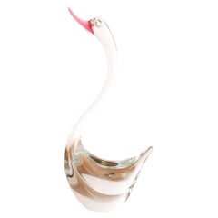 Swan Sculpture in Crystal Murano glass with Pink details, vintage Italy in stock