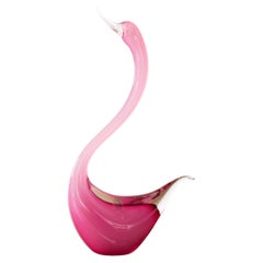 Swan Sculpture in Pink silk Murano glass with Crystal details, Italy in stock