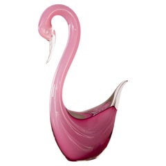Swan Sculpture in ruby pink Murano glass, by Formia Venice in stock