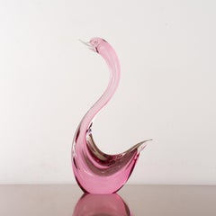 Swan Sculpture in ruby Pink Murano glass original vintage made in Italy in stock