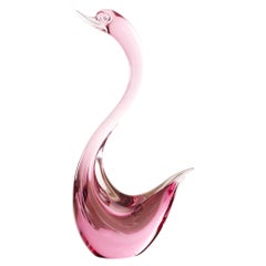 Swan Sculpture in ruby Pink Murano glass original vintage made in Italy in stock