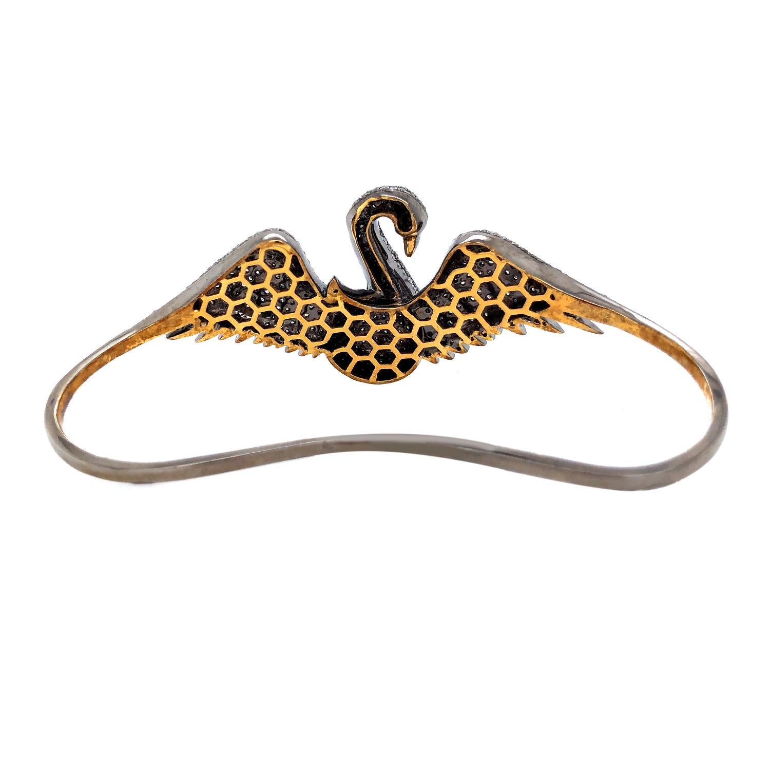 Swan Shaped Palm Armband mit Pave Diamanten & Tsavorit in 18k Gold & Silber (Gemischter Schliff) im Angebot
