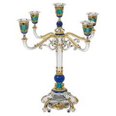 Swan Sky Imperial Silver, Lapis Lazuli Enamel Candelabrum- Handcrafted To Order