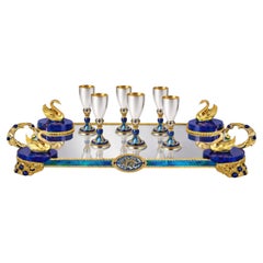 Swan Sky Liqueur Tray Six Liqueur Cups Gold Vermeil- Handcrafted To Order