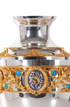 Swan Sky Monumental Imperial Silver, Lapis Lazuli and Guilloché Enamel Vase