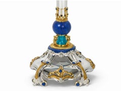 Swan Sky Monumental Imperial Silver, Lapis Lazuli and Hot Enamel Candelabrum