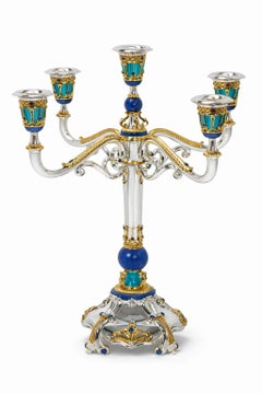 Set de garniture monumental de style impérial en argent, lapis-lazuli et émail Swan Sky
