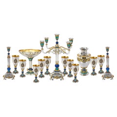 Set de garniture monumental de style impérial en argent, lapis-lazuli et émail Swan Sky