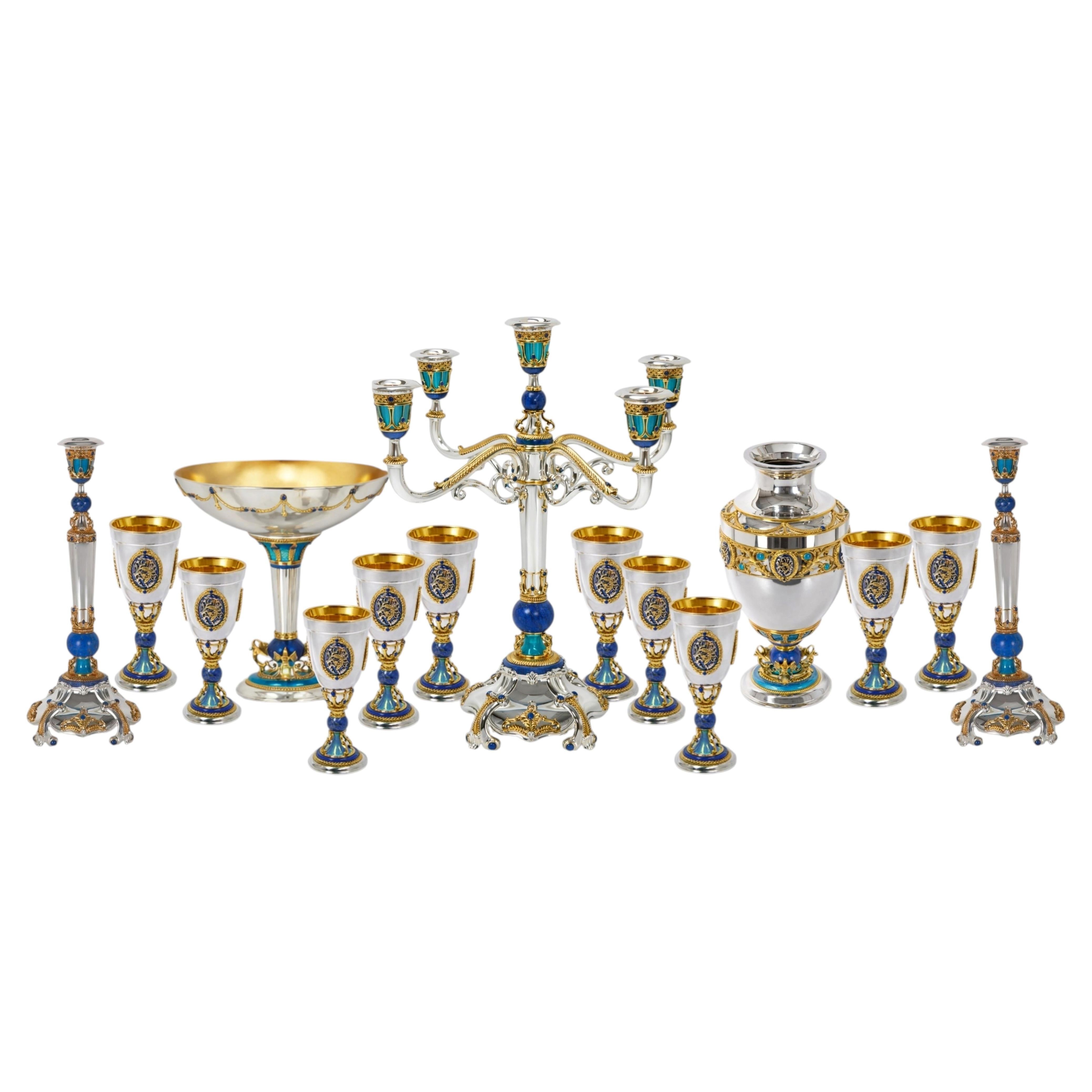 Schwanenhimmel Monumentaler kaiserlicher Stil Silber, Lapislazuli und Emaille Garnituren Set
