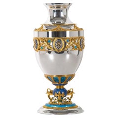 Swan Sky Monumental Silver, Lapis Lazuli Enamel Vase- Handcrafted To Order