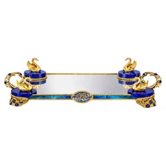 Swan Sky Tray Silver, Vermeil Lapis Lazuli Centerpiece-Handcrafted To Order