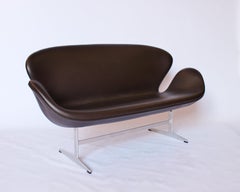 The Swan Sofa Model 3321 Made In Dark Brown Leather By Arne Jacobsen