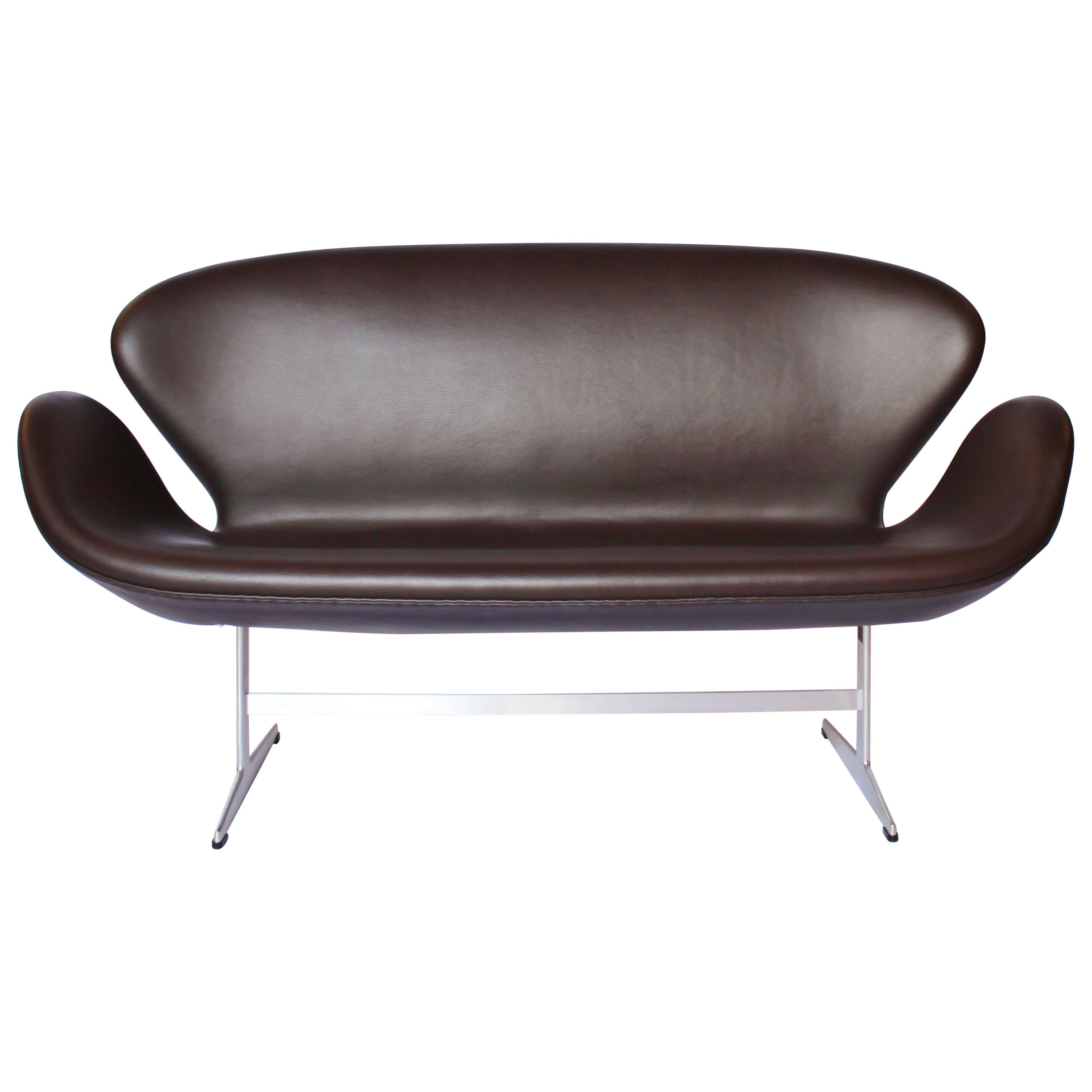 The Swan Sofa Model 3321 Made In Dark Brown Leather By Arne Jacobsen