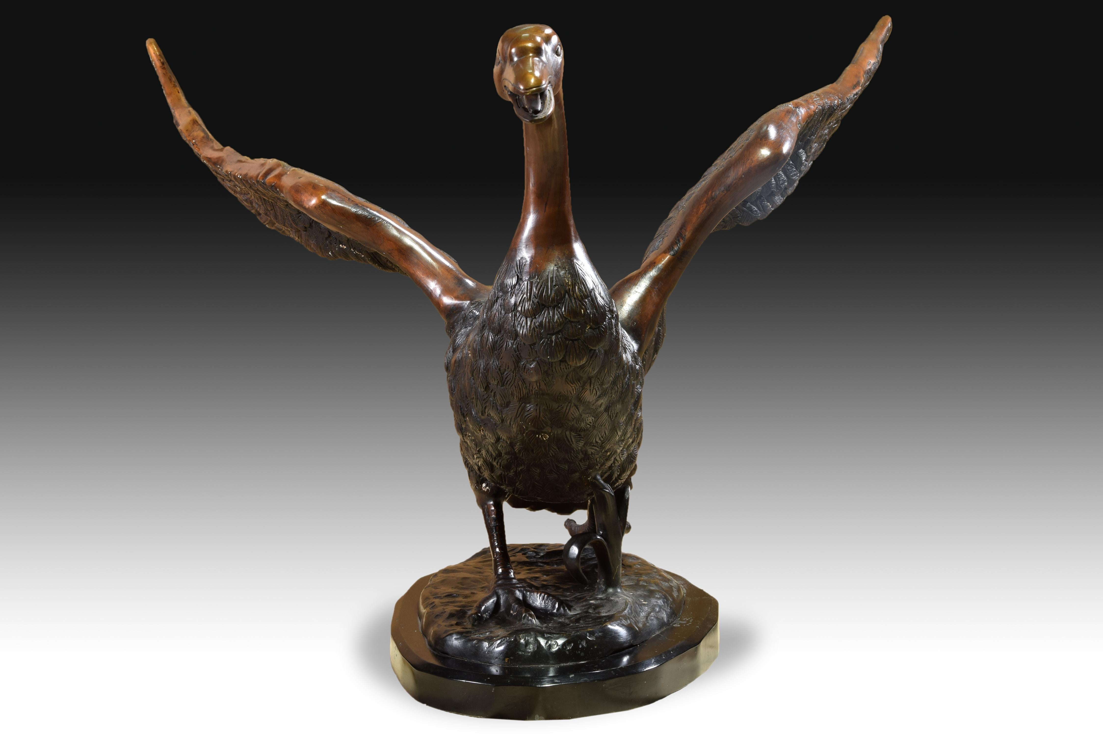 European Swan, Table Base, Bronze, Marble, 20th Century For Sale