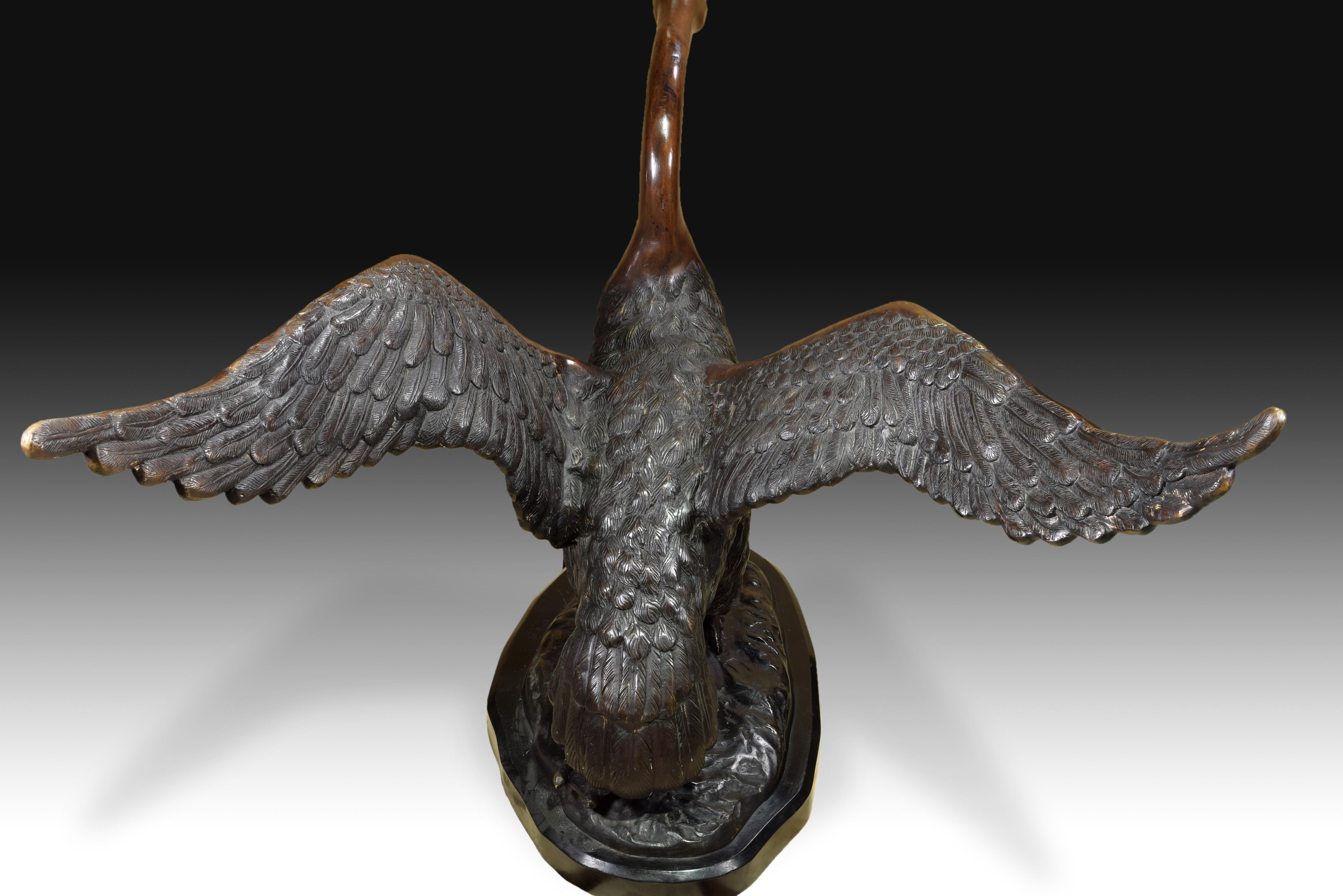 Swan, Table Base, Bronze, Marble, 20th Century In Good Condition For Sale In Madrid, ES