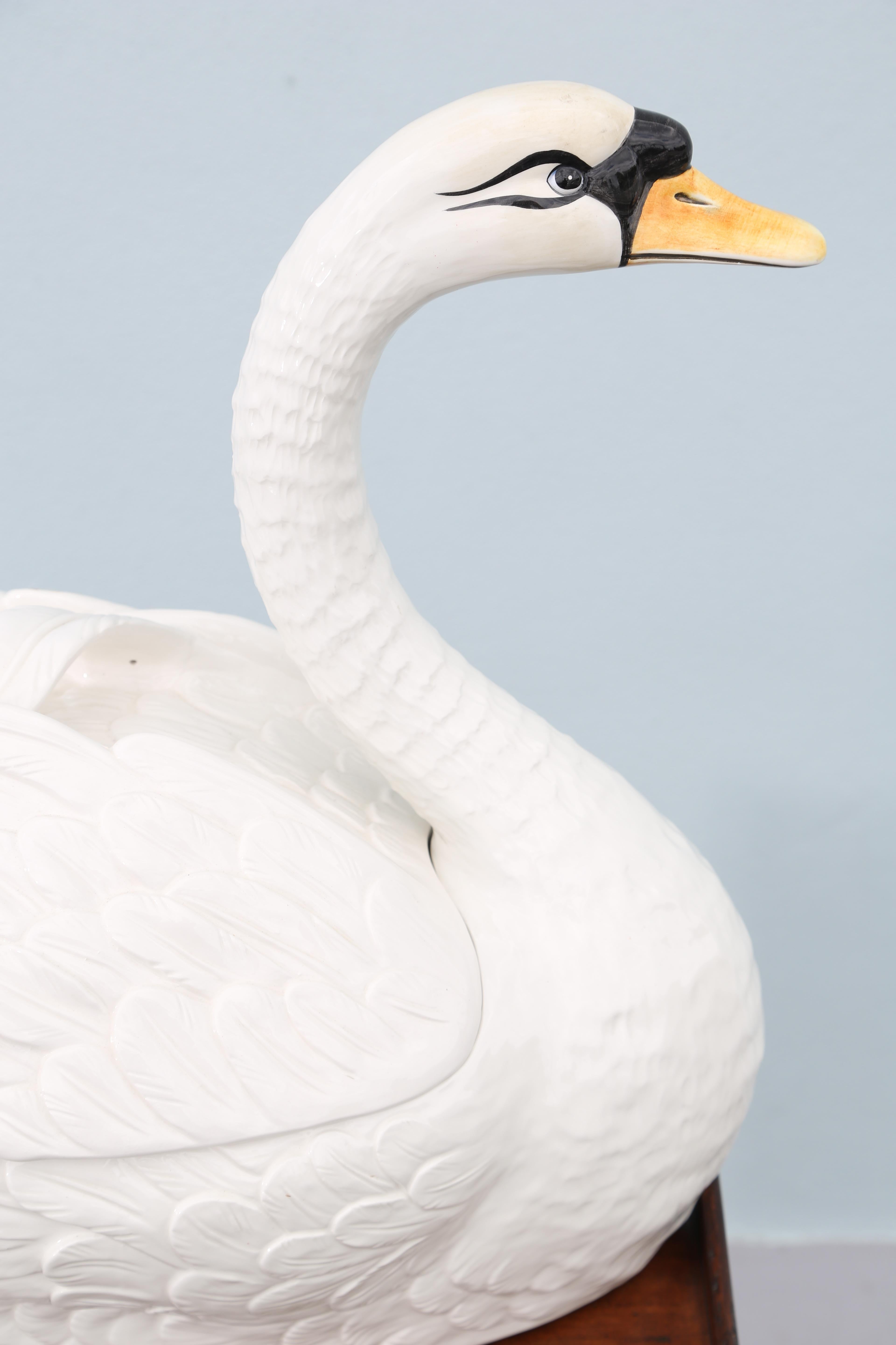 Large Italian ceramic swan tureen centerpiece.