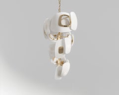 Swan Vertical Chandelier in Polished Bronze and Milky Glass by Palena Furniture