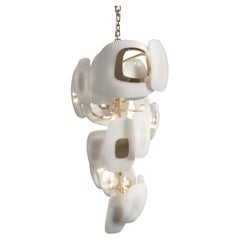 Swan Vertical Chandelier in Polished Bronze and Milky Glass by Palena Furniture