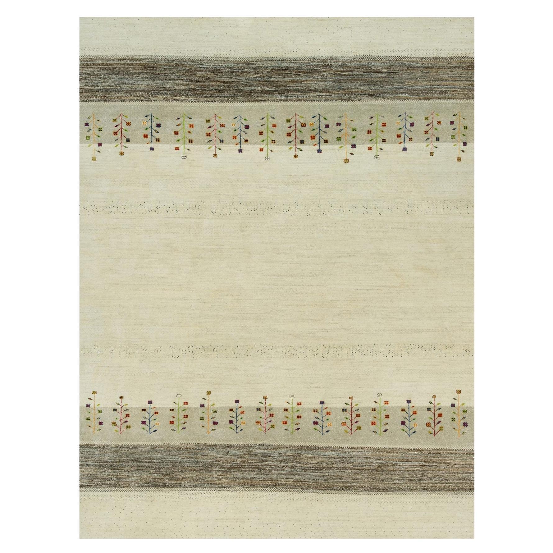 Swan White Lori Buft Gabbeh Tree Soft Wool Hand Knotted Oriental Rug 8'9"x11'8"
