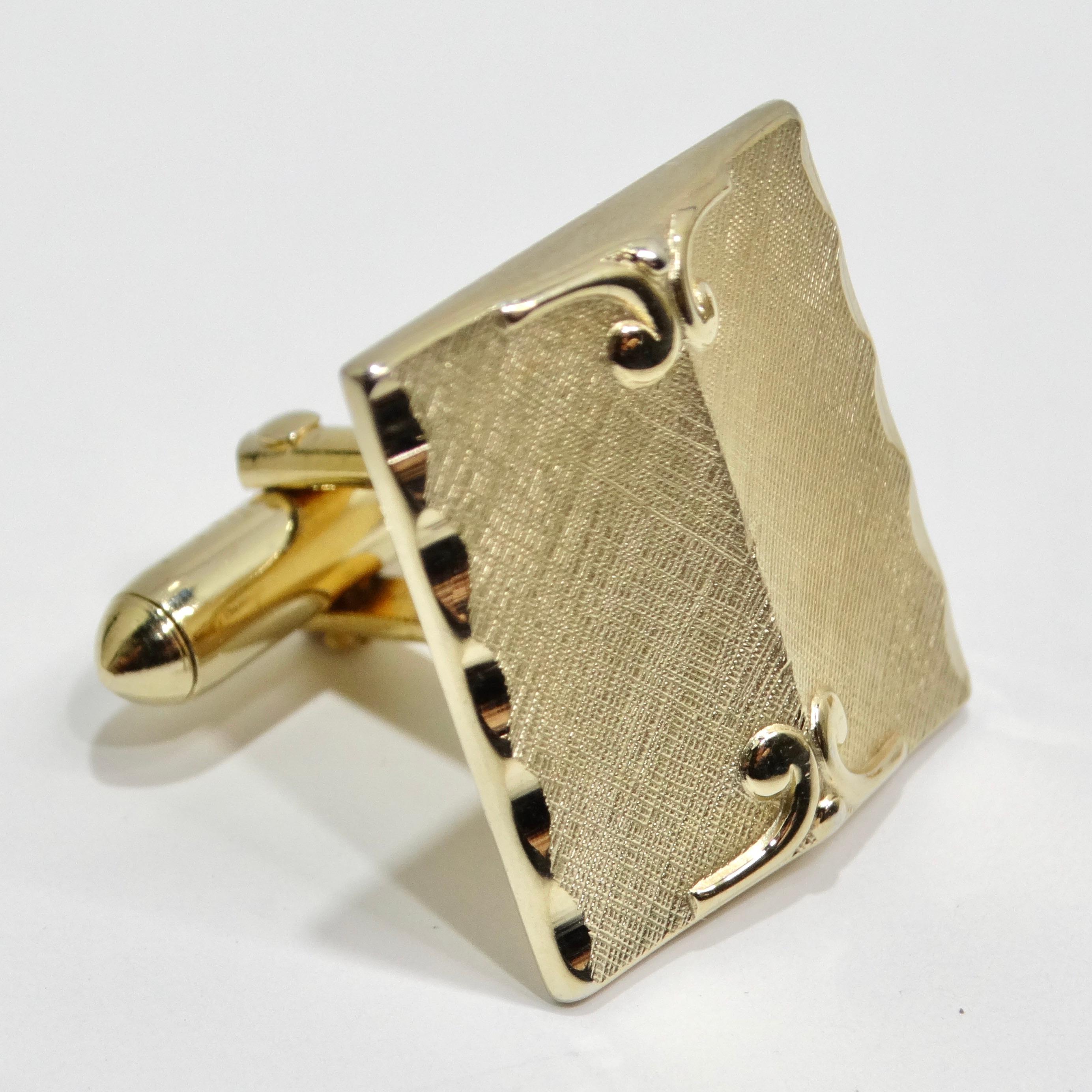 Swank 18K Gold Plated Vintage Cuff Links and Tie Clip Set For Sale 6
