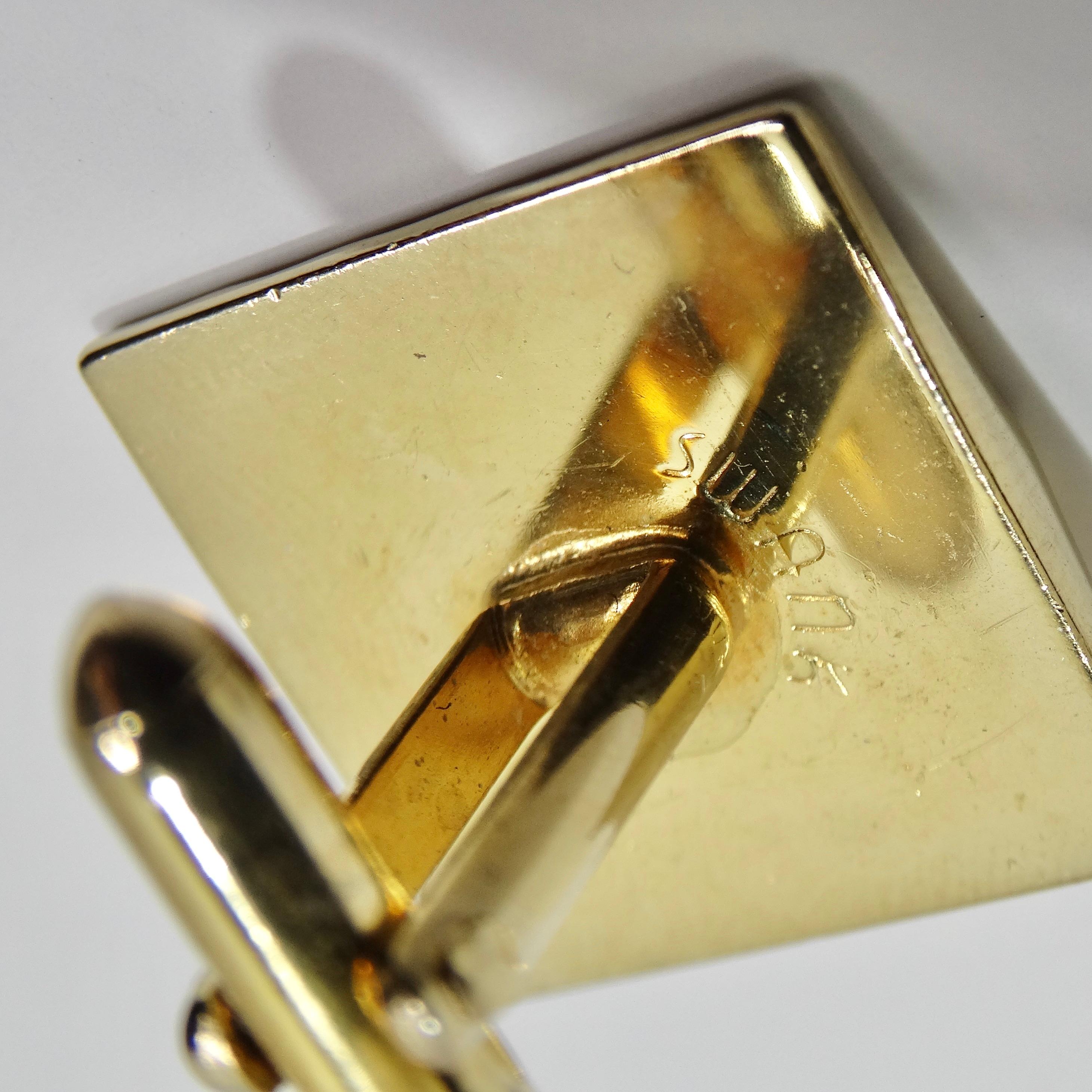 Swank 18K Gold Plated Vintage Cuff Links and Tie Clip Set For Sale 7