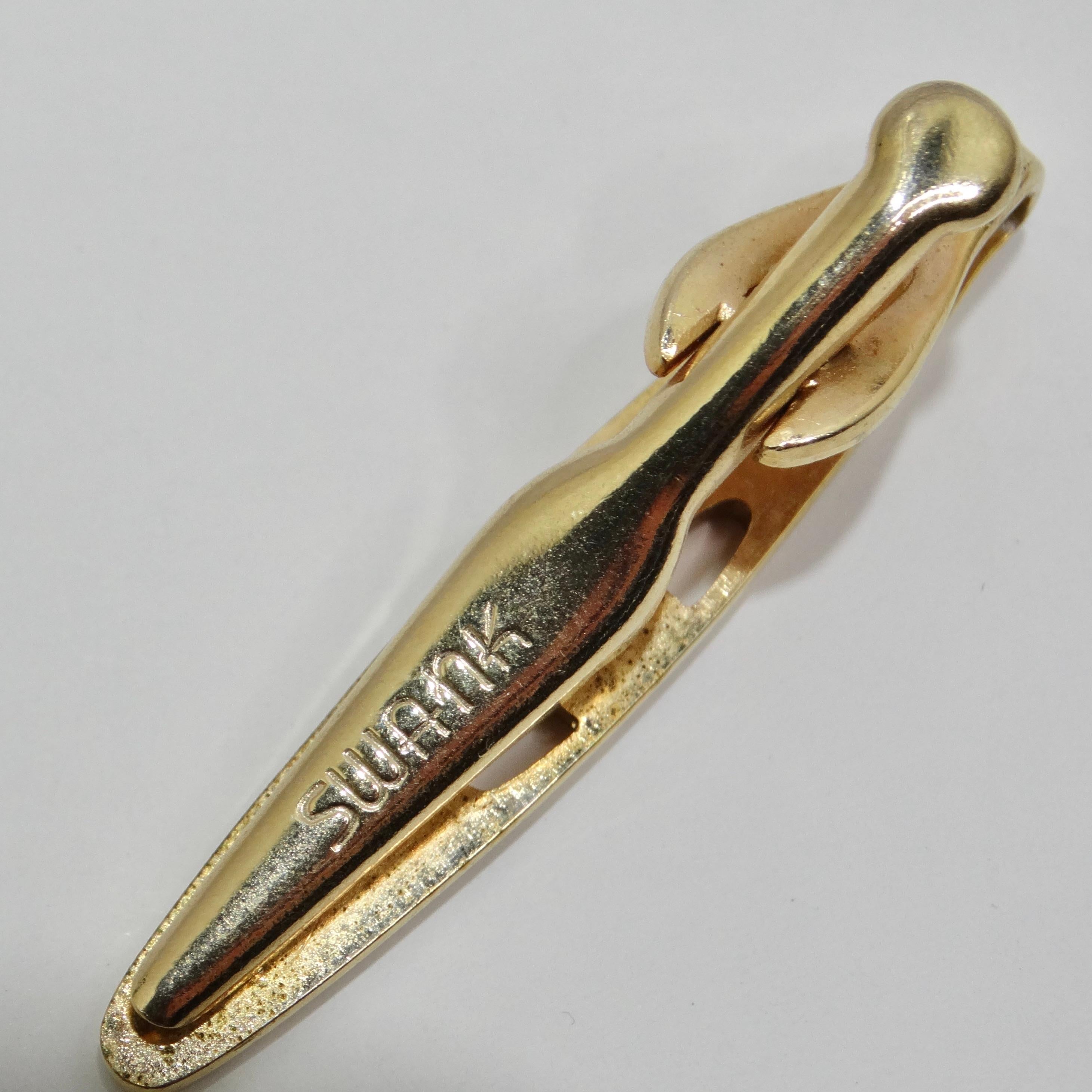 Women's or Men's Swank 18K Gold Plated Vintage Cuff Links and Tie Clip Set For Sale