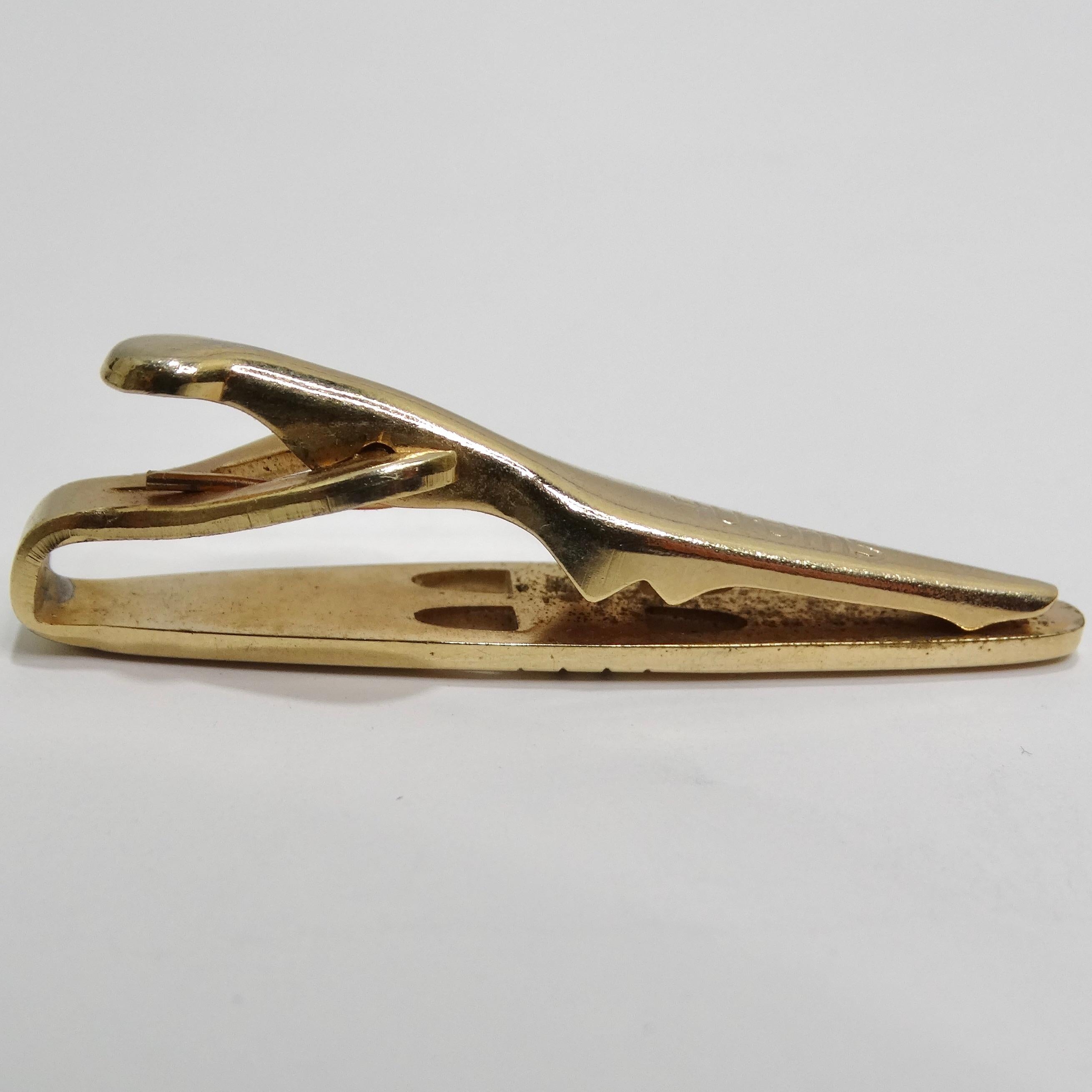 Swank 18K Gold Plated Vintage Cuff Links and Tie Clip Set For Sale 1