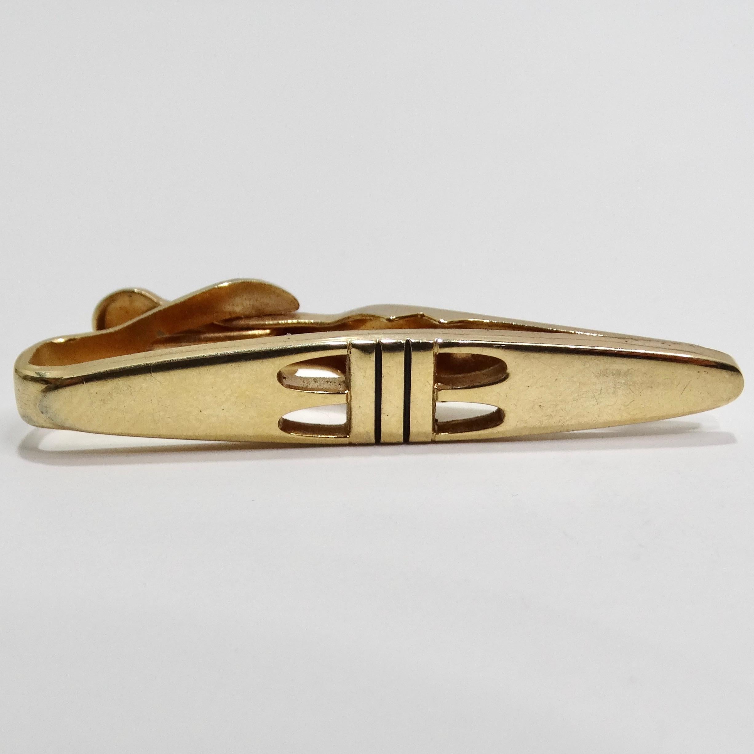 Swank 18K Gold Plated Vintage Cuff Links and Tie Clip Set For Sale 2