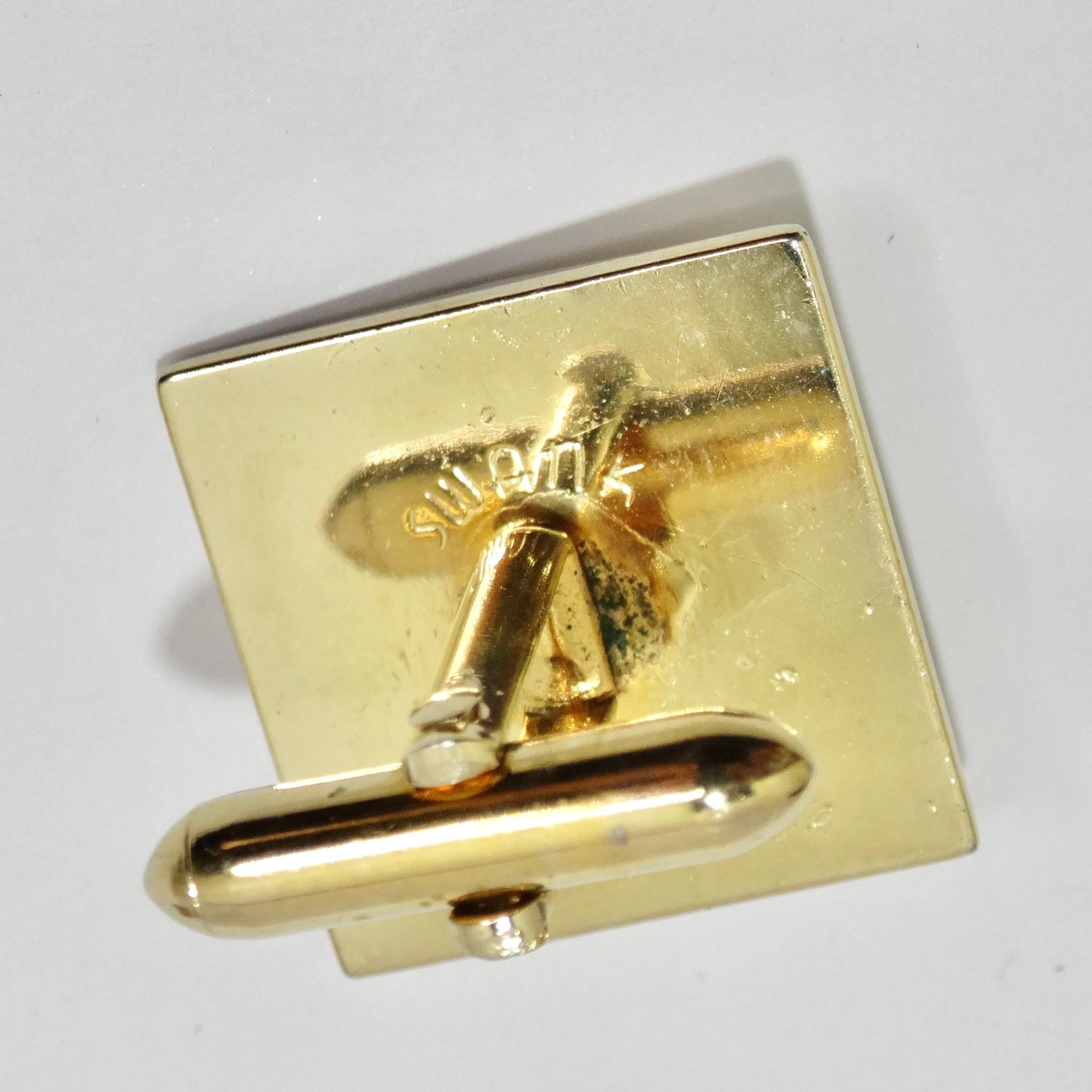Swank 18K Gold Plated Vintage Cuff Links and Tie Clip Set For Sale 5