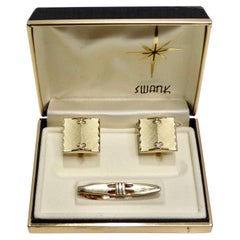 Swank 18K Gold Plated Vintage Cuff Links and Tie Clip Set