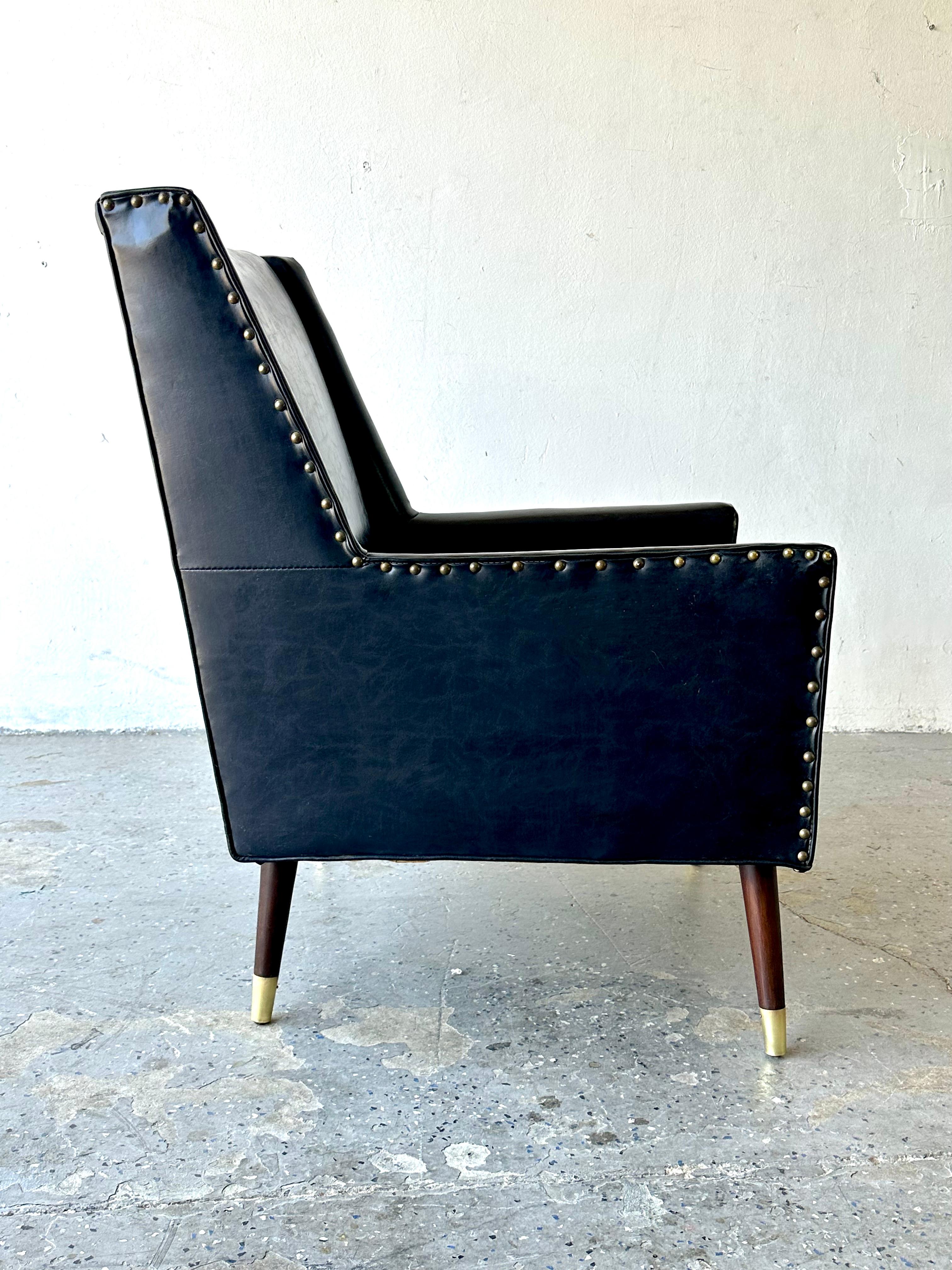 Brass Swank Black 1950s Mid-Century Modern Lounge Chair