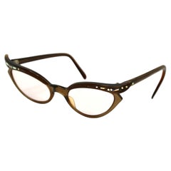 Lunettes « œil de chat » Swank France en acétate bronze, ornées de strass, datant des années 1960 environ
