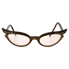 Lunettes « œil de chat » Swank France en acétate bronze, ornées de strass, datant des années 1960 environ