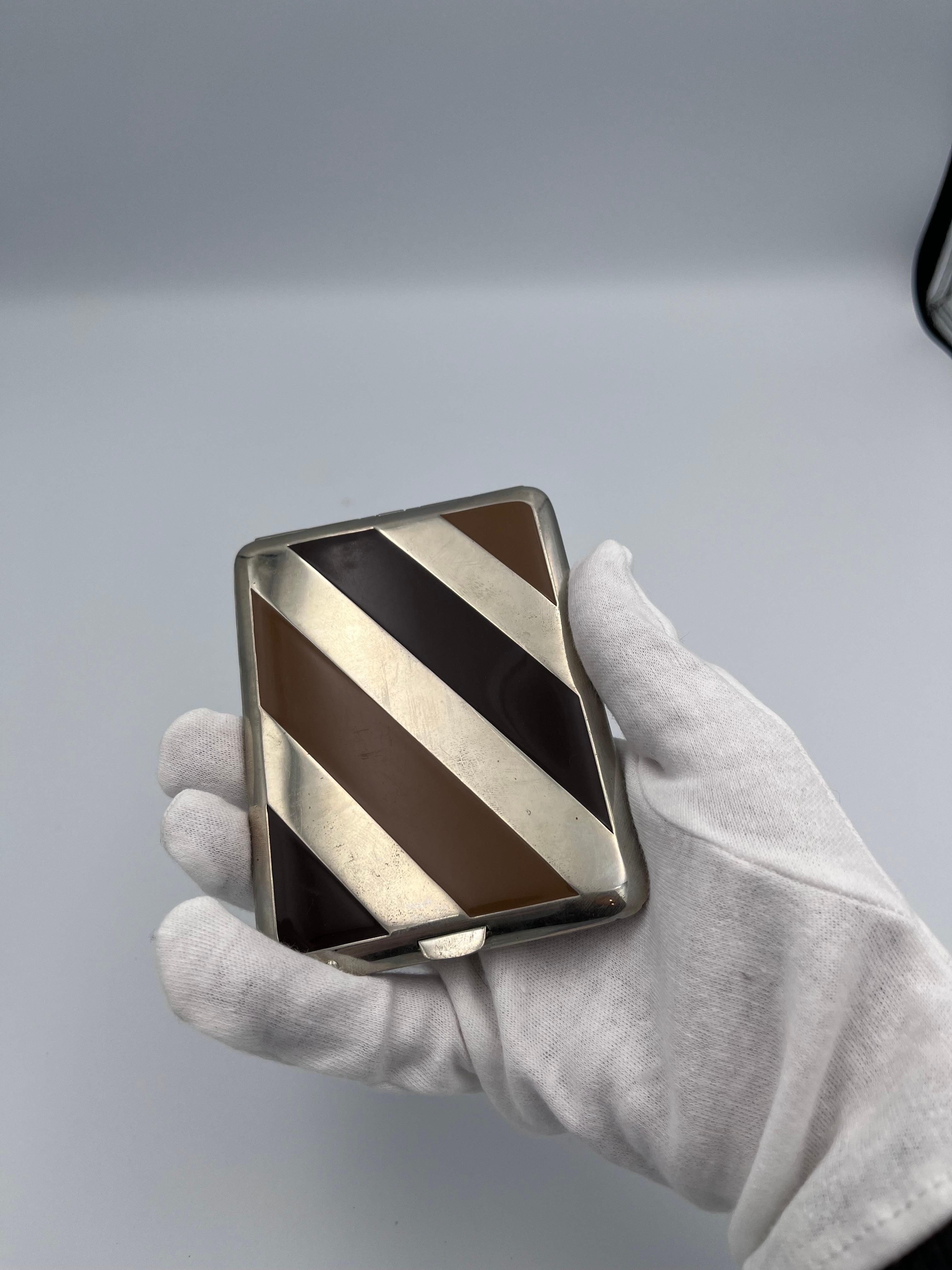 Art déco somptueux des années 1930  Marathon Chocolate & Carmel Brown Enamel Cigarette Case en vente 7
