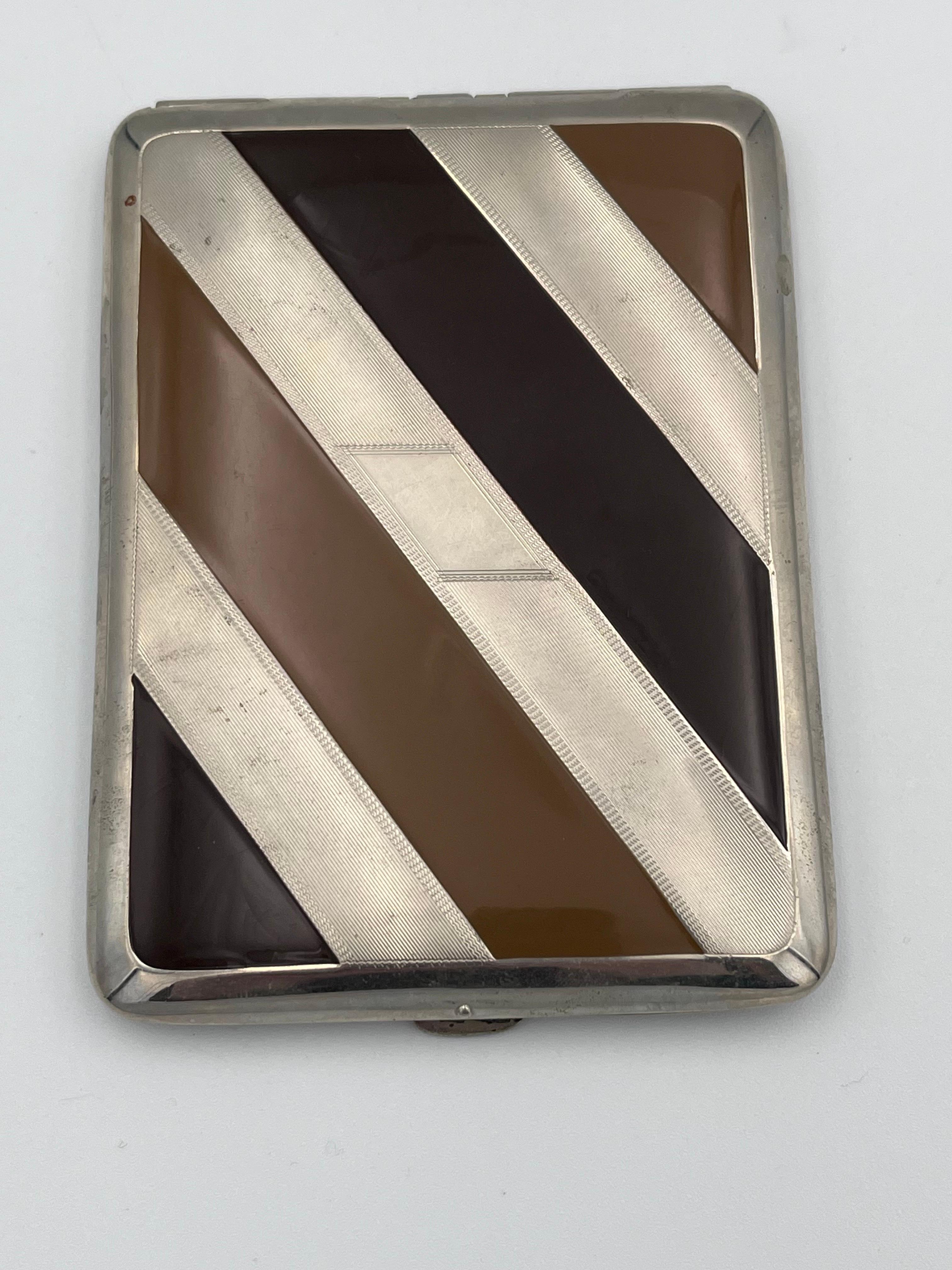 Art déco somptueux des années 1930  Marathon Chocolate & Carmel Brown Enamel Cigarette Case Bon état - En vente à Red Lion, PA