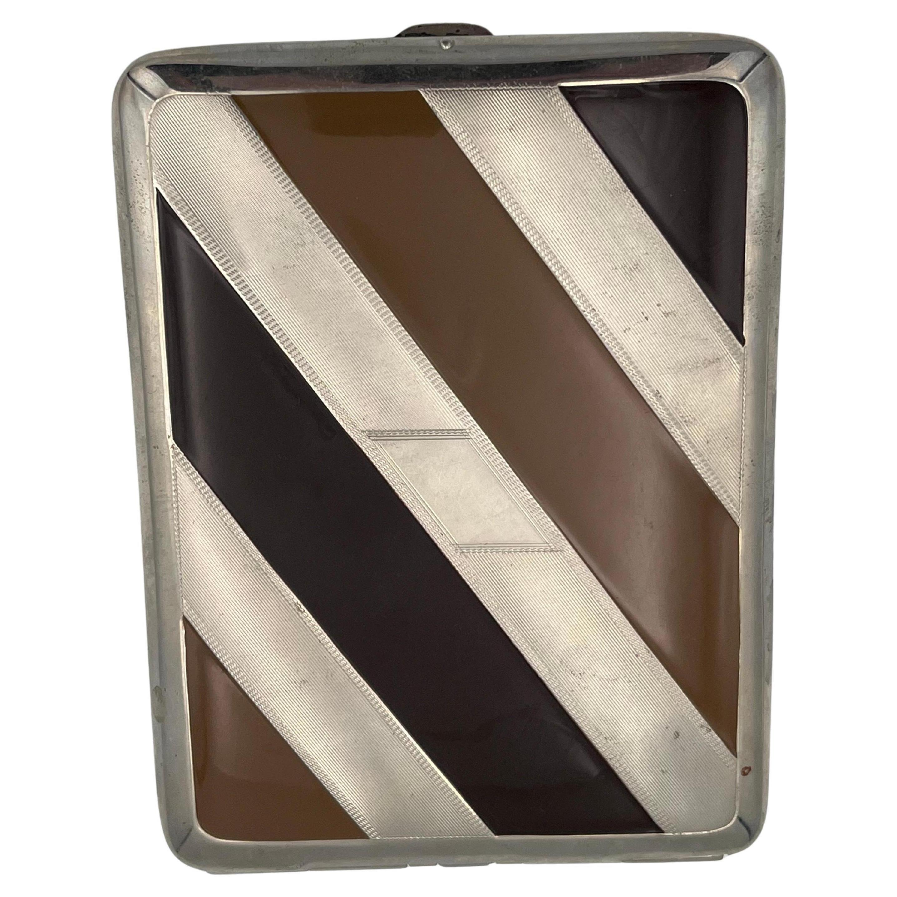 Art déco somptueux des années 1930  Marathon Chocolate & Carmel Brown Enamel Cigarette Case